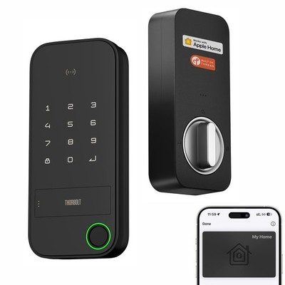Smart Door Lock Fingerprint Keypad HomeKit Thread IP65 Black X1 ThorBolt Apple