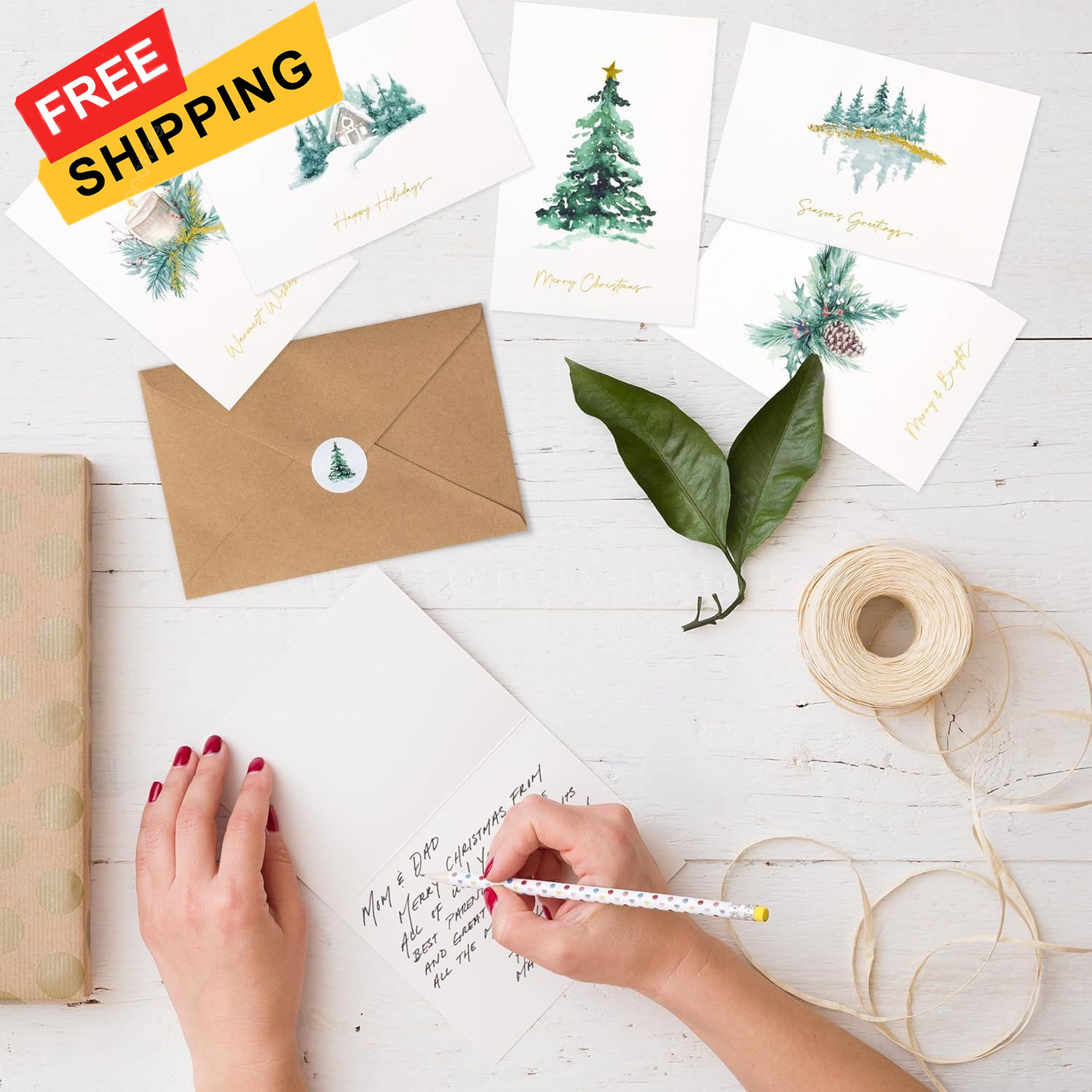 ZICOTO Beautiful Christmas Cards Set of 20 with 4x6 inches, watercolor 