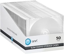 Onn 50 Pack, Clear Jewel Slim Storage Cases for CD / DVD's, NEW IN BOX