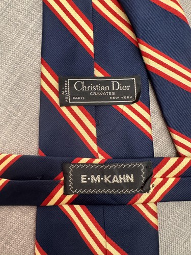 Vintage Christian Dior Tie Mens Classic Striped Polyester Necktie 70s 80s - Picture 3 of 9