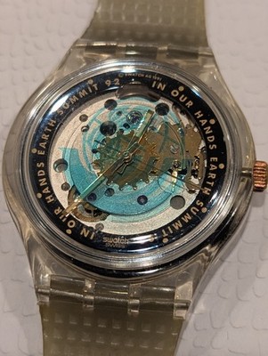 1992 Swatch Automatic Earth Summit SAK102 36mm ETA 2842 Keeps Time Clear Band