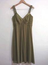 David's Bridal Party  Dress Sz 10 Olive Green Lined Beaded 1.25" Straps