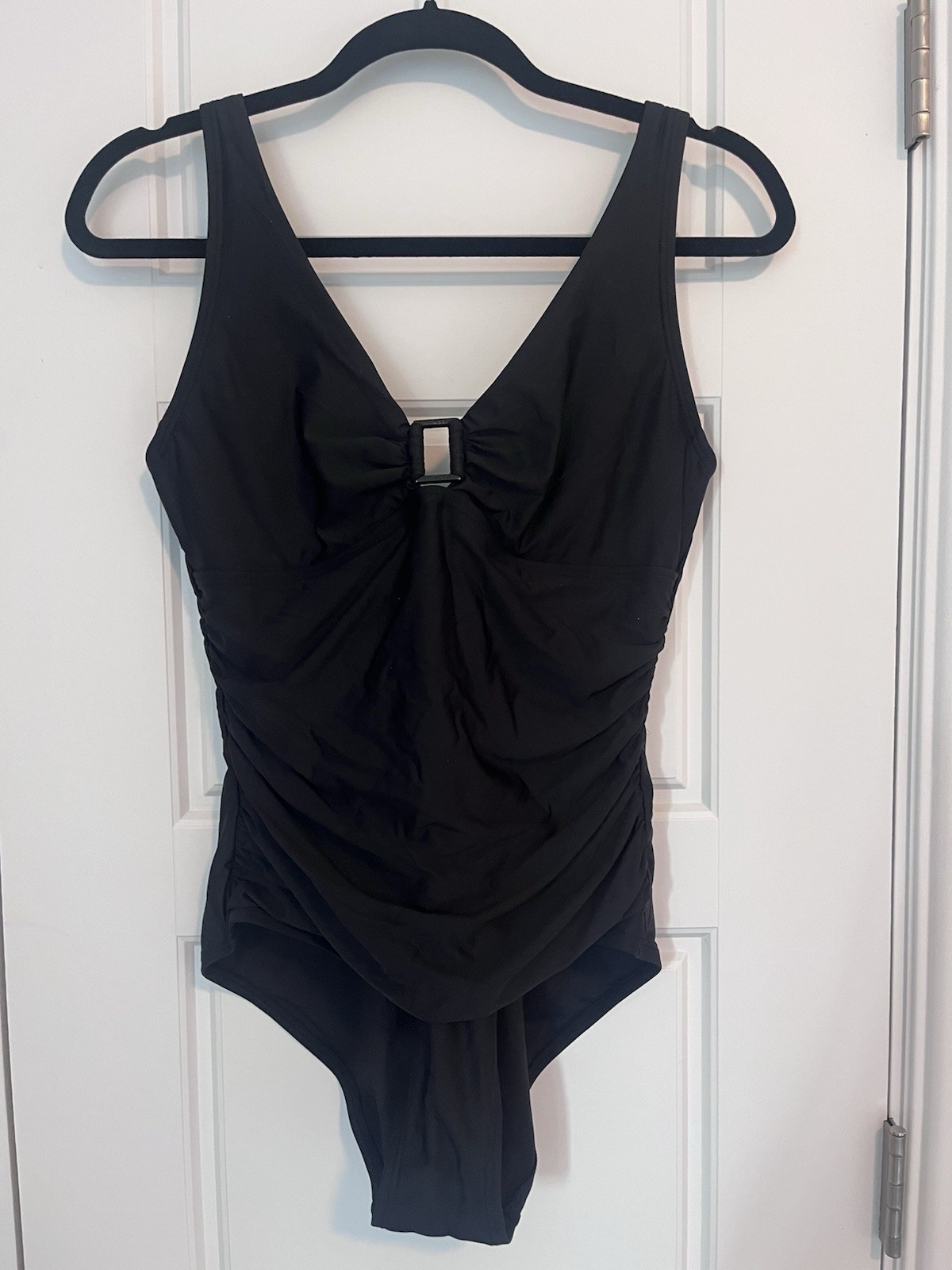 DKNY Women's Size M One Piece Swimsuit Black Buckle Front