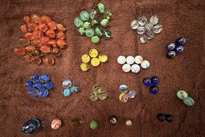 Glass Marbles Assorted Colors and Sizes lot Of 90