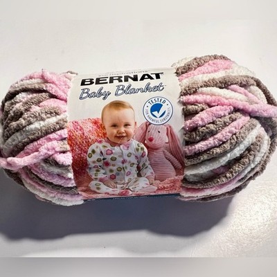 BERNAT BABY BLANKET YARN THICK LITTLE PETUNIAS 3.5 OZ 100 g PINK WHITE ONE SKEIN