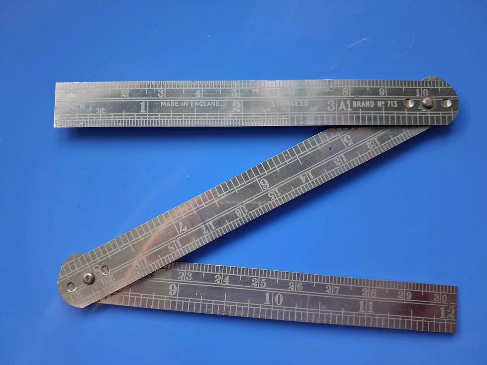 Vintage A1 folding 12" stainless steel ruler in a leather pouch - Image 2 of 4