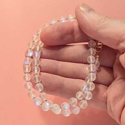 9ct Gold Rainbow Moonstone Necklace, 9ct Gold Beads and Multi- Colour Moonstones