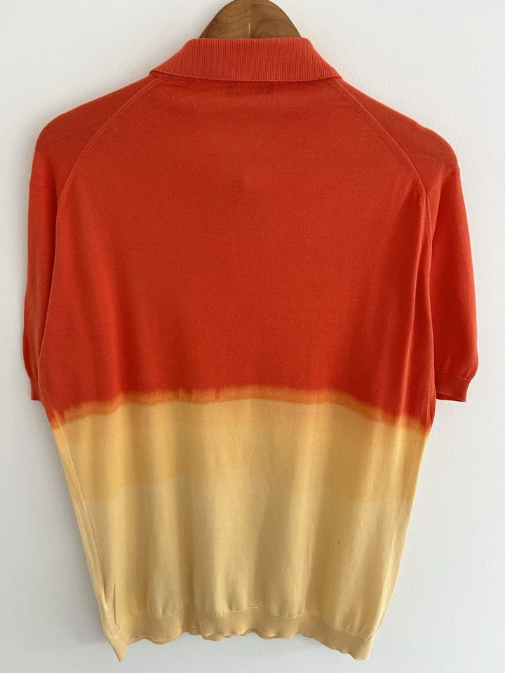 John Smedley Polo Shirt Size L Large Mens Orange Ombre Regular Short Sleeve — 第 4/4 张图片