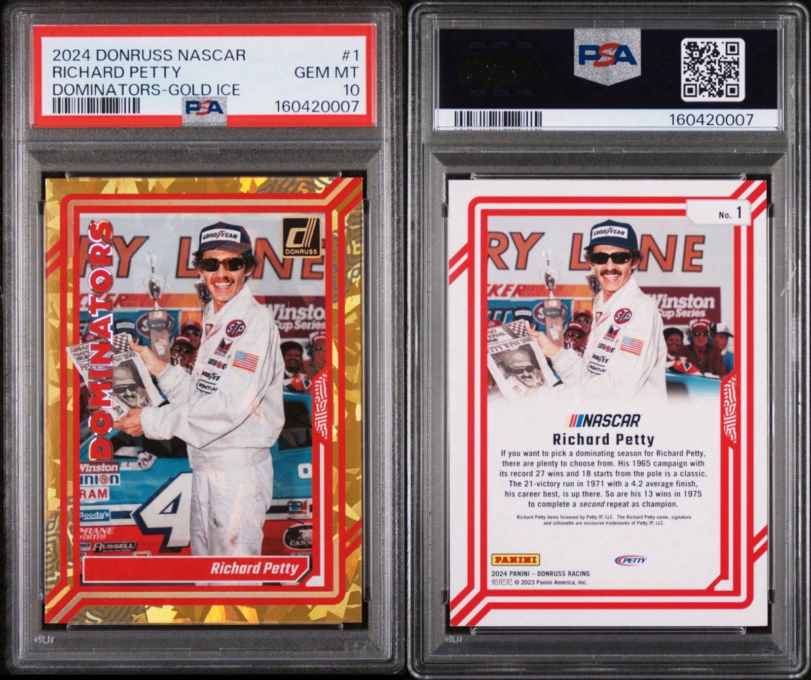 2024 Panini Donruss NASCAR - Richard Petty #1 Gold Ice /10 - PSA 10 Gem view 3