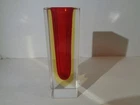 MURANO SOMMERSO TECHNIQUE VINTAGE GLASS VASE. CLEAR,AMBER,RED.BEAUTIFUL.
