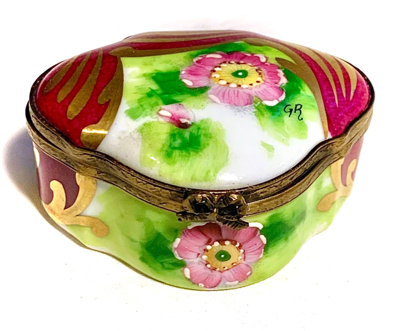 France Limoges Flower Limited Edition Signed Trinket Box Peint Main Limoge