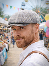 Gray Check Linen Cotton Newsboy Hat Men Baker Boy Cap Summer Driving Gatsby