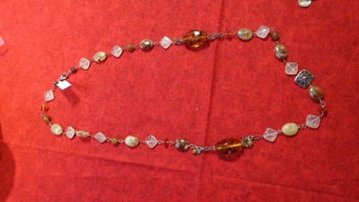 TJT JEWELRY SEMI-PRECIOUS GEMSTONE NECKLACE USA MADE AMBER STERLING SILVER