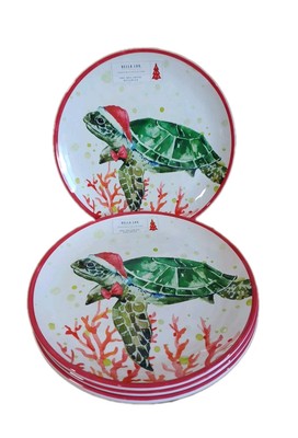 Bella Lux Christmas Collection Melamine 9'' Plate Set, Christmas Turtle, New