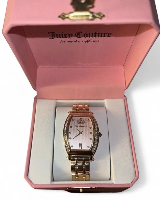 Juicy Couture Women’s Rose Gold Tonneau Quartz Watch Pink Dial Bracelet w/Box