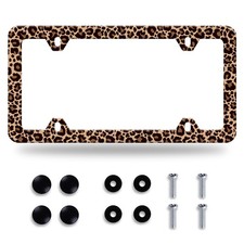 Brown Leopard License Plate Frame 1 Pack Stainless Steel Cheetah Leopard Brow... Brown Leopard License Plate Frame 1 Pack Stainless Steel Cheetah Leopard Brow...