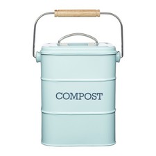 Kitchen Living Nostalgia Metal Kitchen Compost Bin Duck Egg Blue 3L Odour Filter