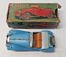 AHI M.G. Car II Convertible 1950s Japan Blue Tin Litho Friction Toy w Box 5476SB