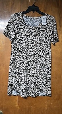 JENNI Intimates Curved Hem Stretch Animal Print Sleep Shirt  XS 