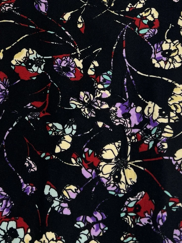 Leggings LuLaRoe TC Alto Curvilíneo Floral NEGRO PÚRPURA Colorido Abstracto Calce Elástico Foto 2 de 4