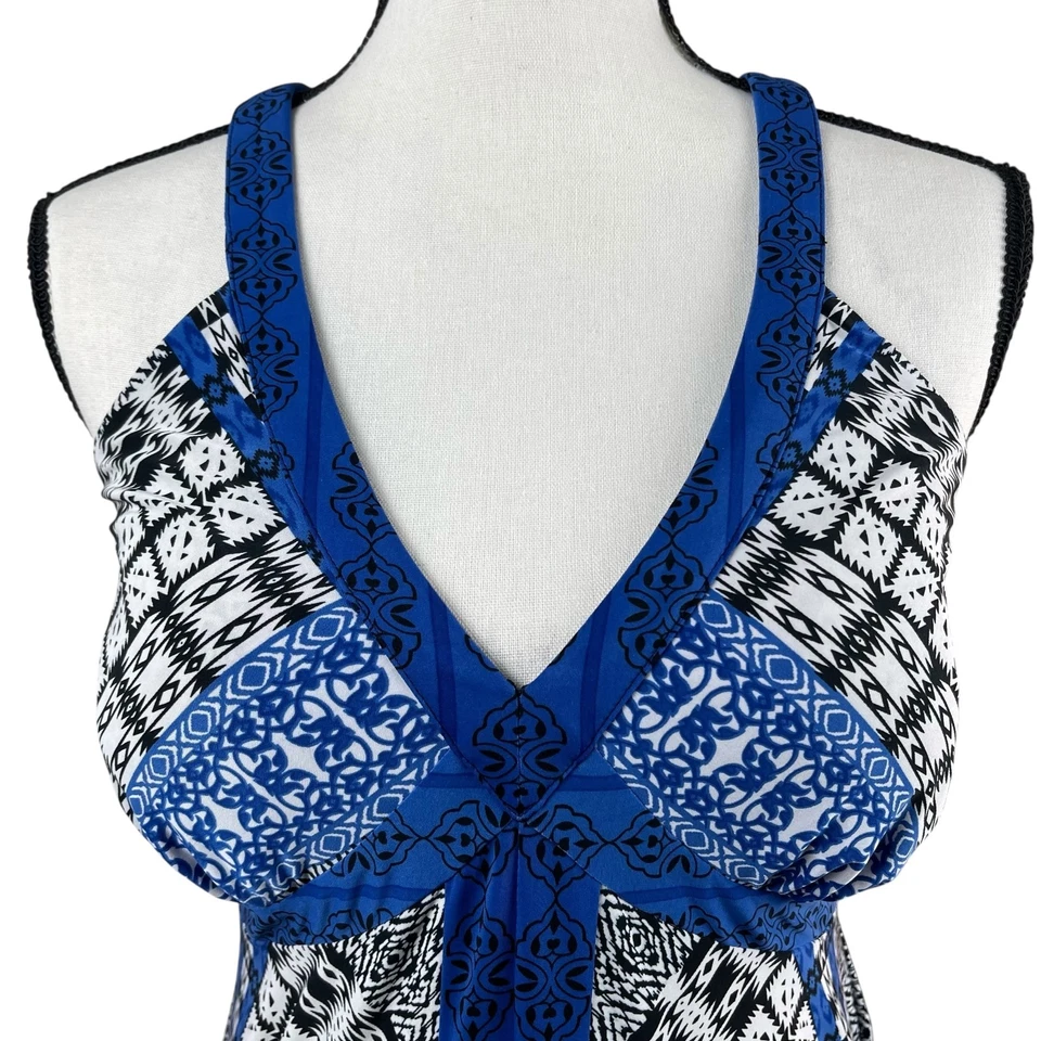 Maxi Vestido INC International Concept Mediano Azul Blanco Pañuelo Sin Mangas Foto 2 de 4