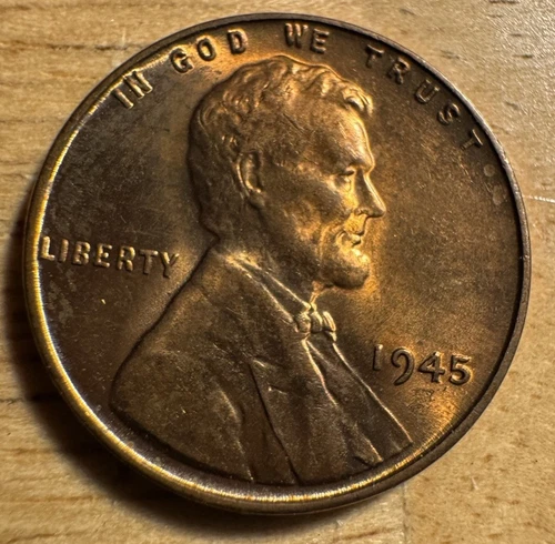 1945 Lincoln Wheat Cent – AU RED – Stunning Luster – Small Cent – WWII Era