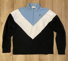 FILA Color Block 1/4 Zip Pullover Sweatshirt-Womens XL-Chevron Design Front Back