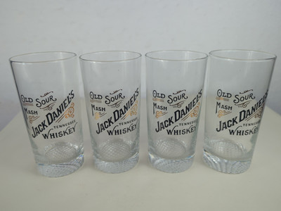 Jack Daniels Old Sour Mash Tall Whiskey High Ball Glasses Gold Black Set Of 4