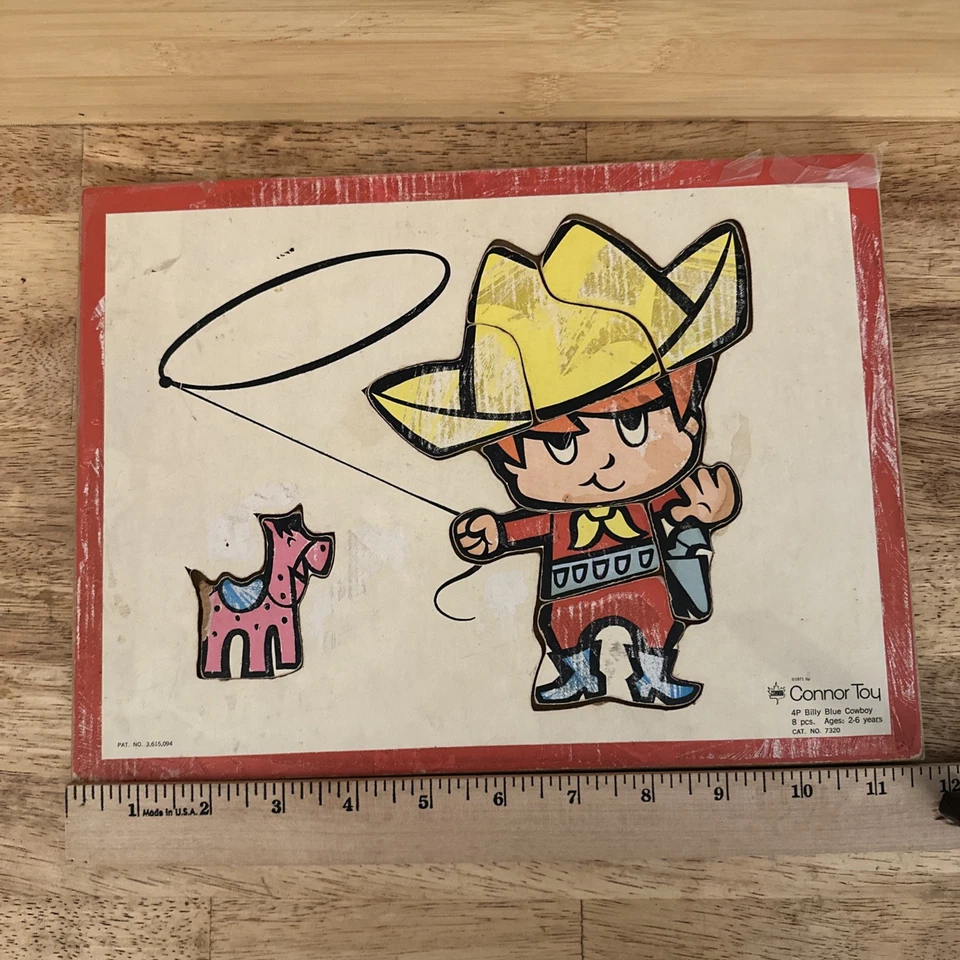 Vintage 1971 Connor Toy Billy Blue Cowboy 8 Piece Board Puzzle 2-6 Years - Image 4 of 4