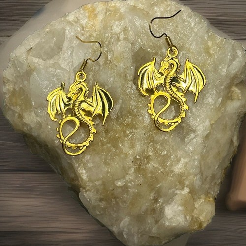 Golden Lucky Dragon Drop Dangle Avant-Garde Mystical Earrings -New - Picture 6 of 16