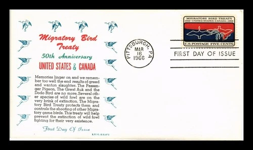DR JIM STAMPS US COVER MIGRATORY BIRD TREATY 50TH ANNIVERSARY FDC KHOL KRAFT