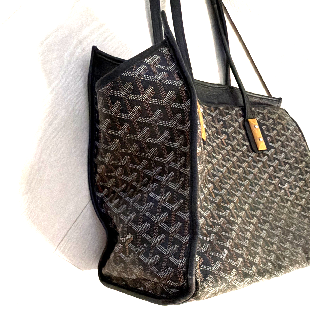Goyard Goyardine Large Zip Tote Bag Black/Brown with Pouch, Inner
