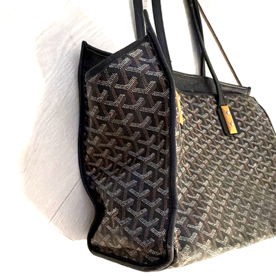 Goyard Goyardine Large Zip Tote Bag Black/Brown with Pouch, Inner