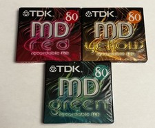 Lot X 3 Md Minidisc Mini Disc Neuf Tdk 80 Red Yellow Green Recordable Vierge