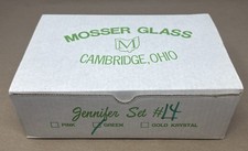 Vintage Mosser Glass Jennifer Miniatures 14 Green Tea Set w/ Box Cambridge Ohio