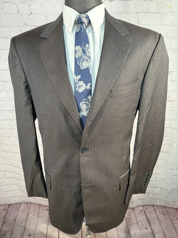 BACHRACH Hombres Marrón Rayas Suave Lana ITALIANA 2 Piezas Traje 40S Chaqueta 31/29 Pantalón Foto 2 de 4