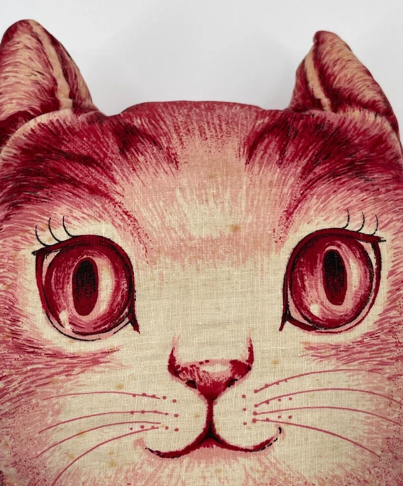 Vintage Charlie The Kitten Pink Red Tabby Cat Cut N Sew Finished Pillow 1960s - Image 3 of 4