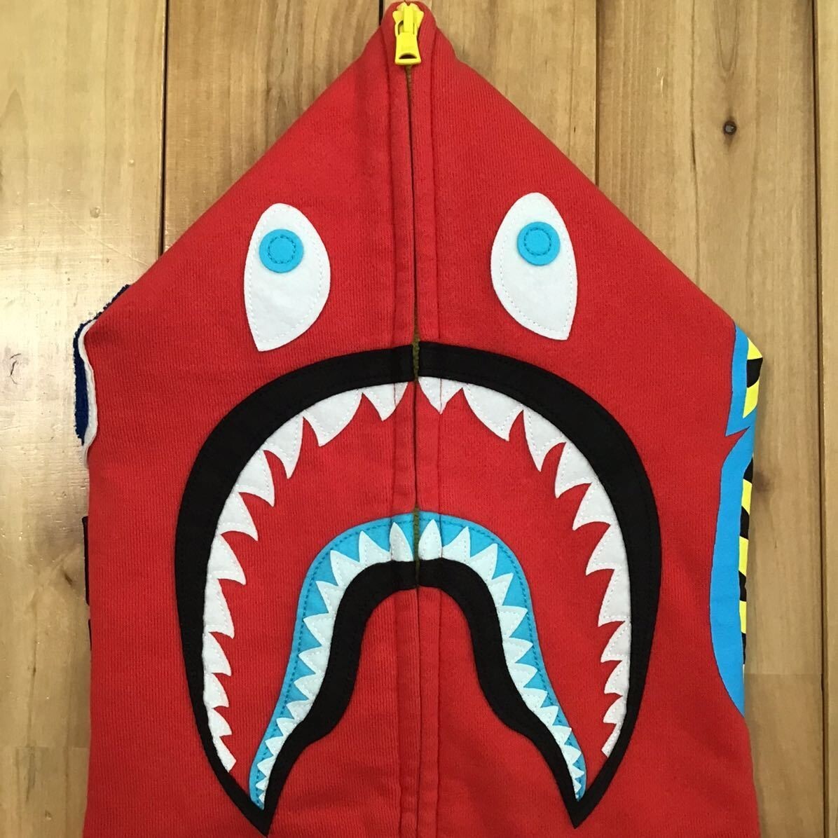 2010 BAPE Neon Shark full zip Hoodie Red A Bathing Ape Size M | eBay