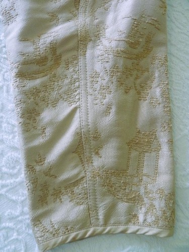 Chicos Silk Rayon Beige Asian Textured Jacquard Mandarin Jacket 3 L XL 50"B EUC - Picture 9 of 19
