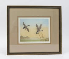 Framed 1966 Maurice M. R. BEBB Canada Geese Original Print Color Etching 17.25"