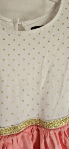 Cynthia Rowly gold metallic seam+ polka dots upper giraffe embroidery dress 4T - Picture 6 of 10
