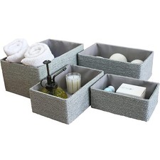 Storage Baskets Set 4 Stackable Woven Basket Paper Rope Bin Storage Boxes For Ma