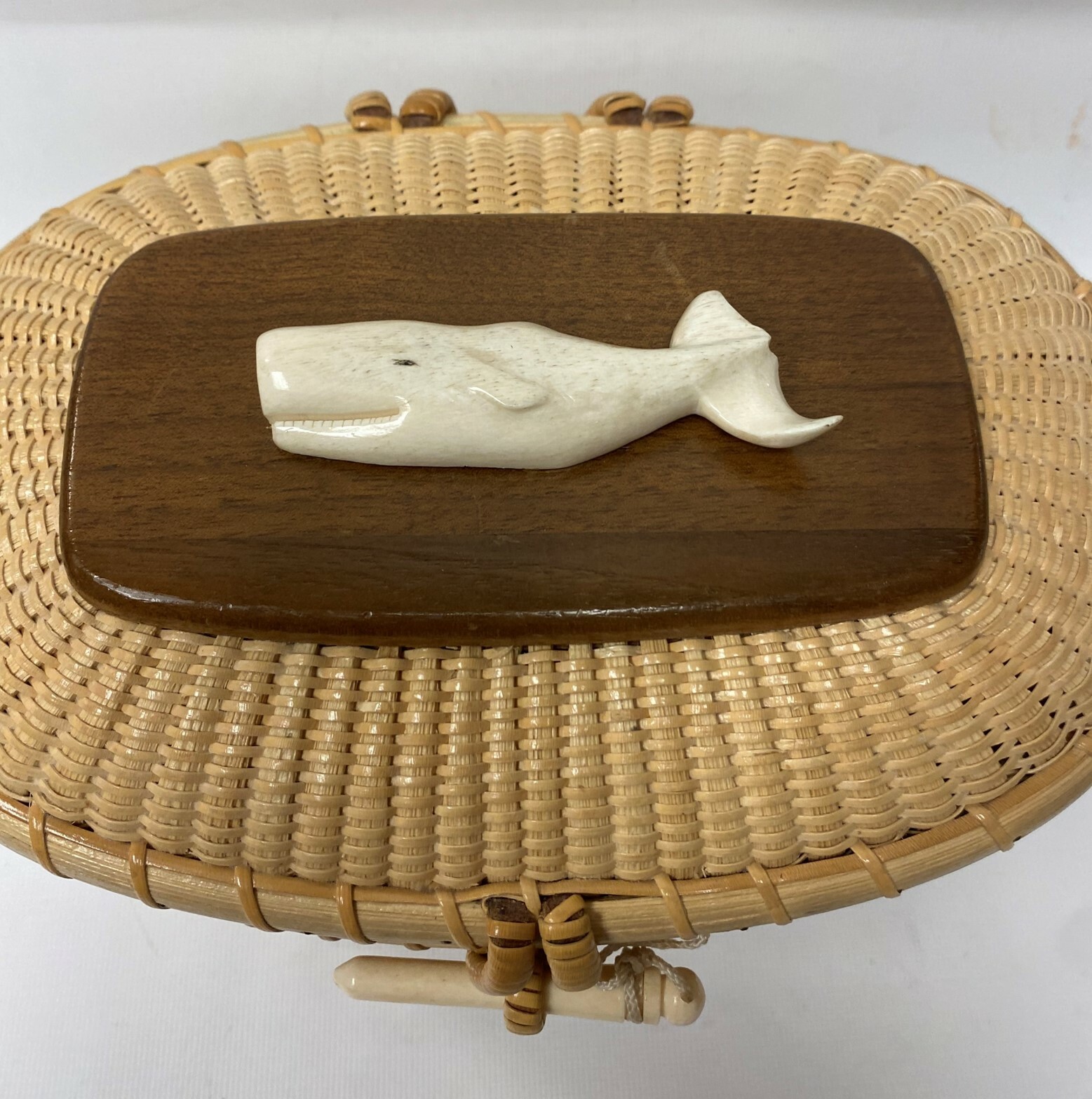 Original Nantucket Basket Purse Carved Whale 1993 Gem