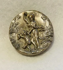 ANTIQUE 1-PC HIGH RELIEF METAL W/ CUPID & HEBE PLAYING INSTRUMENTS 1-3/16”