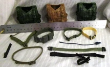 VINTAGE 12" GI JOE ACCESSORIES 3 TACTICLE VESTS SUSPENDERS 6 BELTS MISC MIX LOT