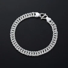 Real Pure S999 Sterling Silver Chain Best Gift Men Curb Link Bracelet 19-31g