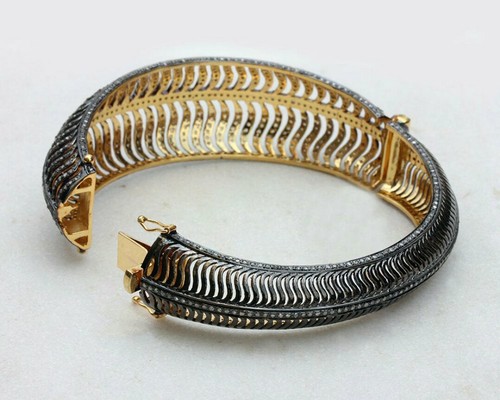 Handmade Diamond Bracelet 14k Gold&925 Silver Victorian Style Bracelet Jewelry. - Picture 11 of 12
