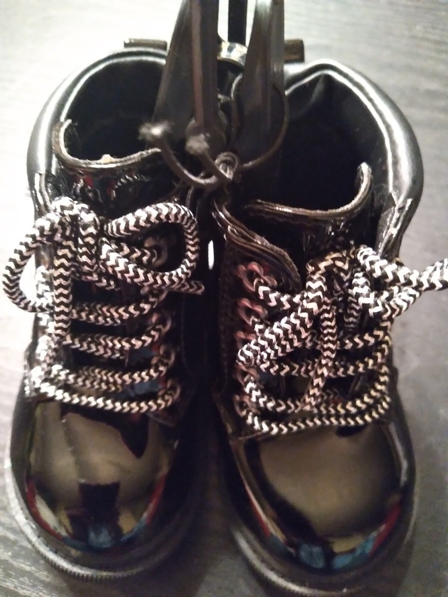 NWOT Wonder Nation Girl Shiny Black Boots Sz 3 Sparkle Laces Zip