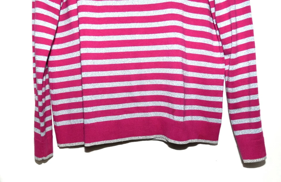 Brooks Brothers Rose Pink and Silver Metallic Striped Womens Sweater Top Size XL - Image 4 of 4