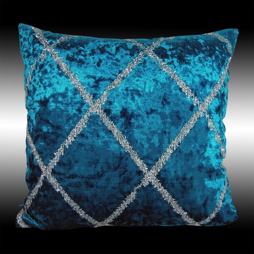 Shiny Silver Cross Deco Smooth Blue Velvet Throw Pillow Case Cushion Cover 17"